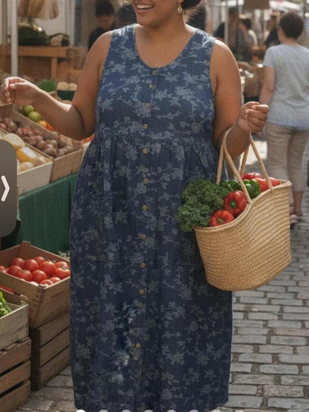 MAKE AN OFFER - MAINSTREET BLUES Floral Button-Front Denim Chambray Dress